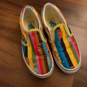 Vans Kids Slip On Sesame Street Characters Stripe Rainbow Canvas Shoes Sz 13.5